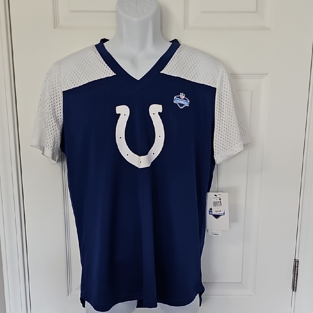 Women's Blue and White Shoulder Block Tee. NFL Indiana Colts.
